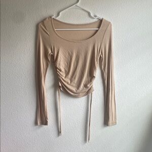 SHEIN Tan Ruched Tie Front Bodysuit